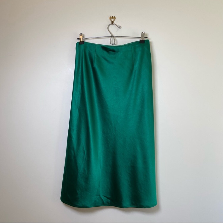 Milly Emerald Green Satin Slip Skirt - S